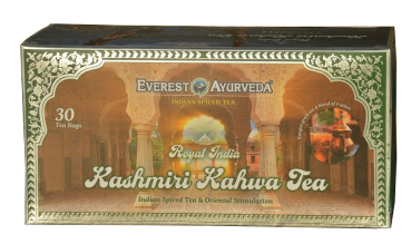 Ayurvedischer Tee, Kashmiri Kahwa, 30x2g mit gürnem Tee, Kardamom, Zimt, Rosenblüten, Nelken, Mandeln, Safran, anregend